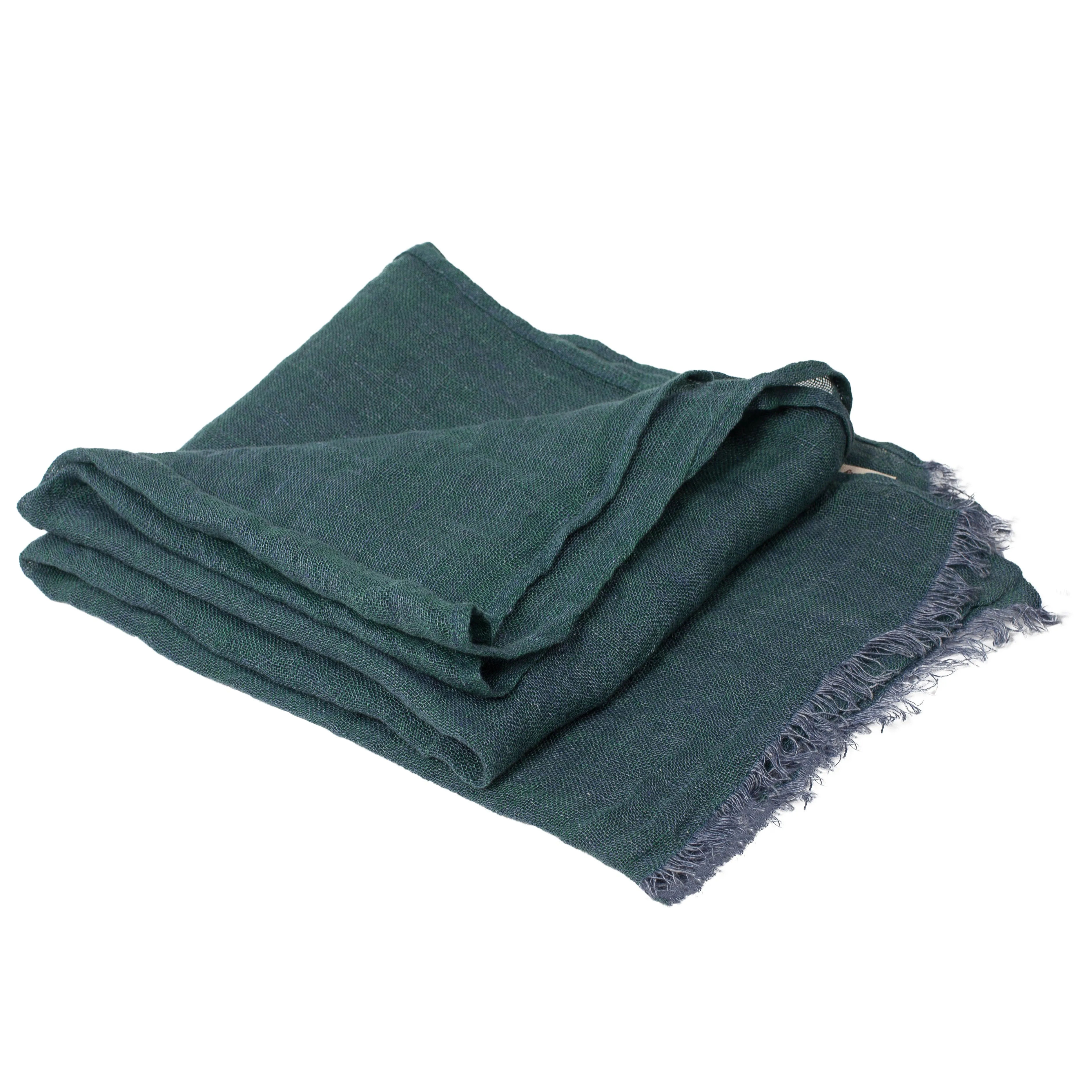 100% Linen Scarf - Dark Green