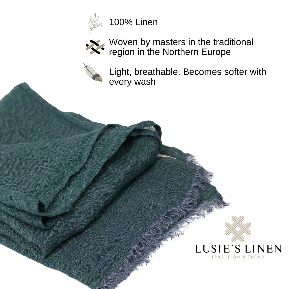 100% Linen Scarf - Dark Green