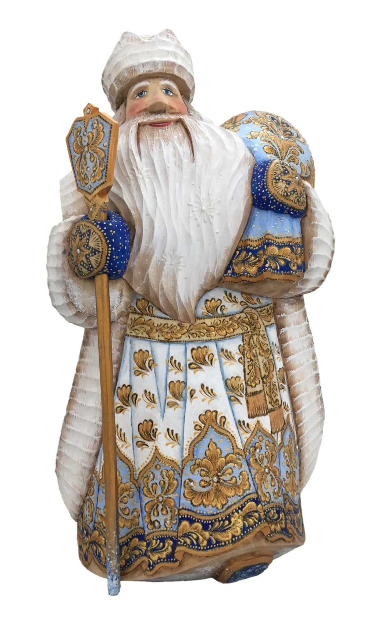12” Tall Unique Wood Burn Russian Santa