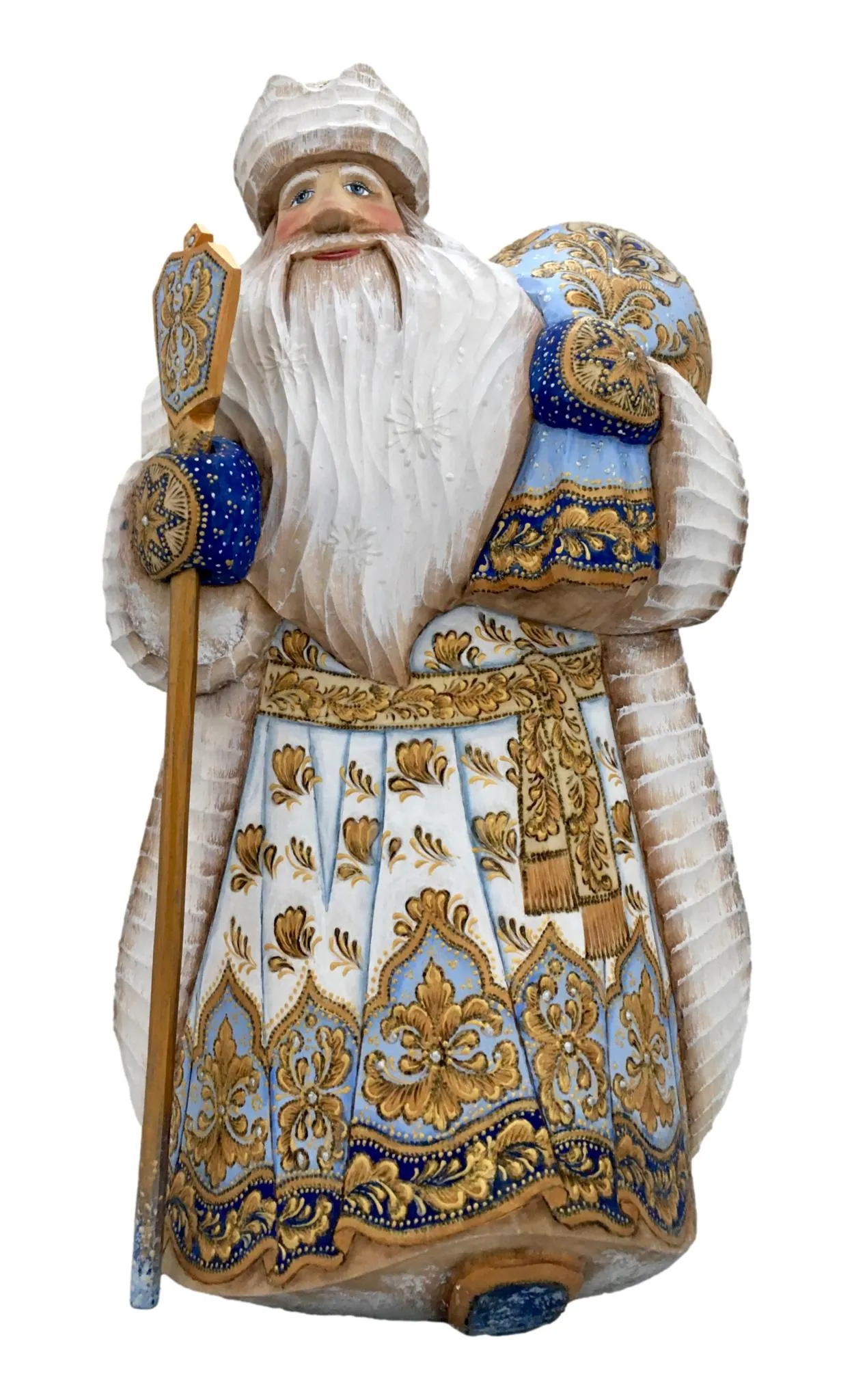 12” Tall Unique Wood Burn Russian Santa