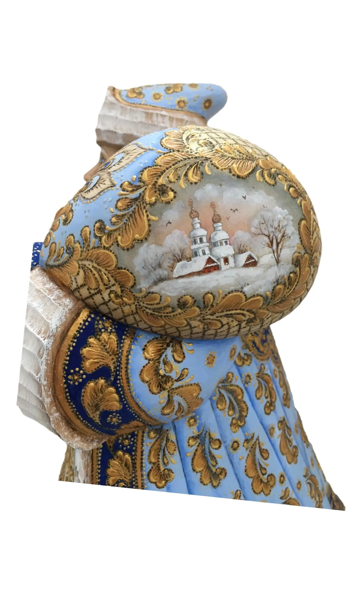 12” Tall Unique Wood Burn Russian Santa
