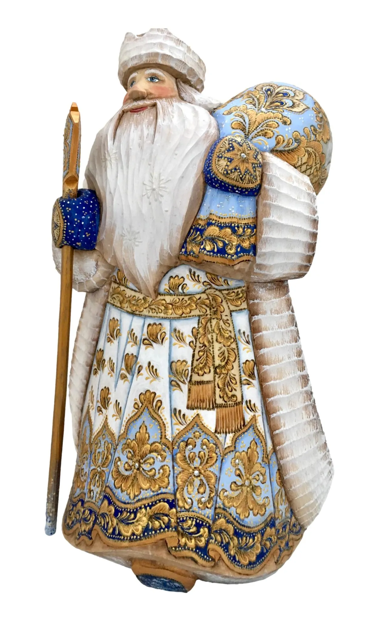 12” Tall Unique Wood Burn Russian Santa