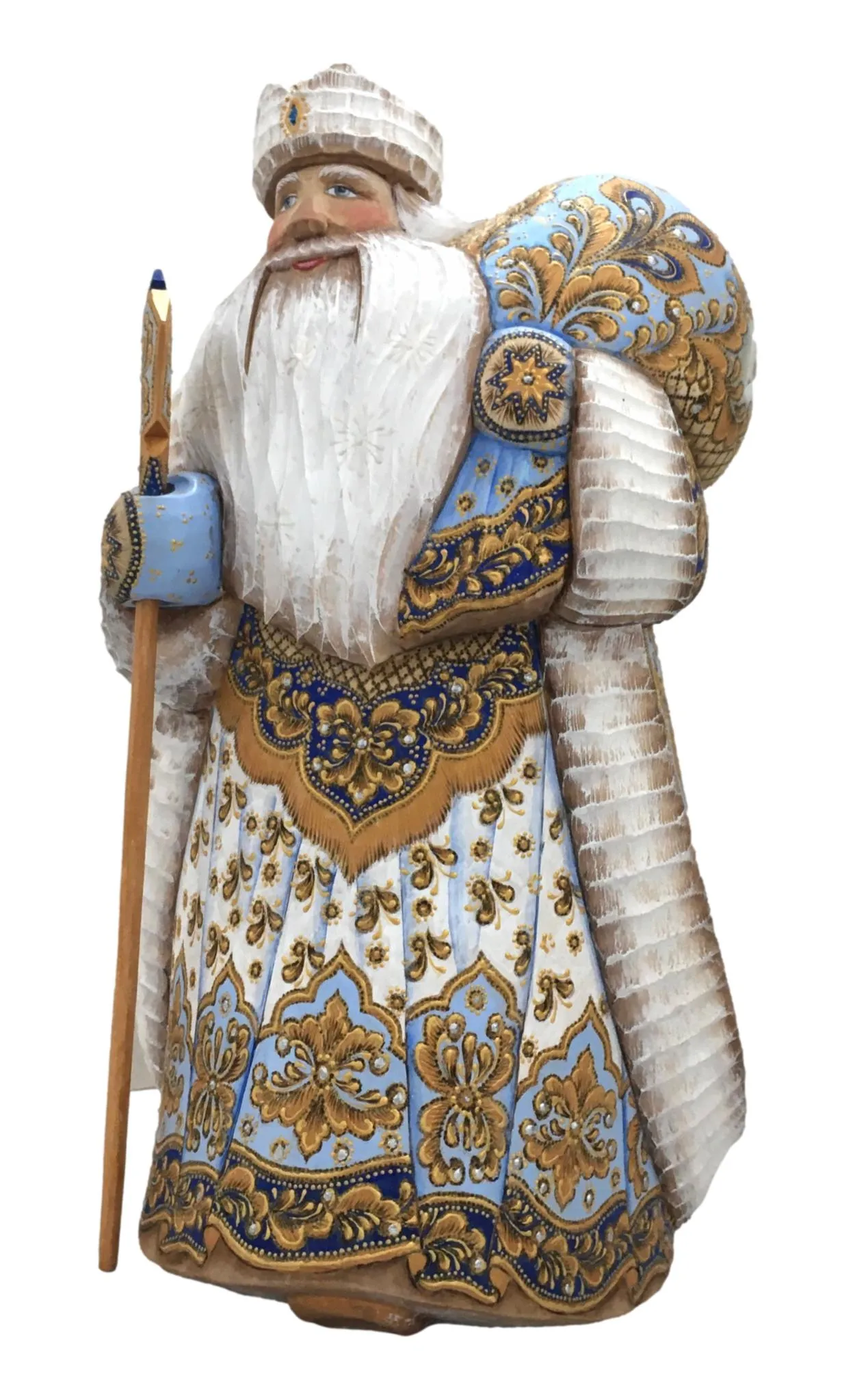 12” Tall Unique Wood Burn Russian Santa