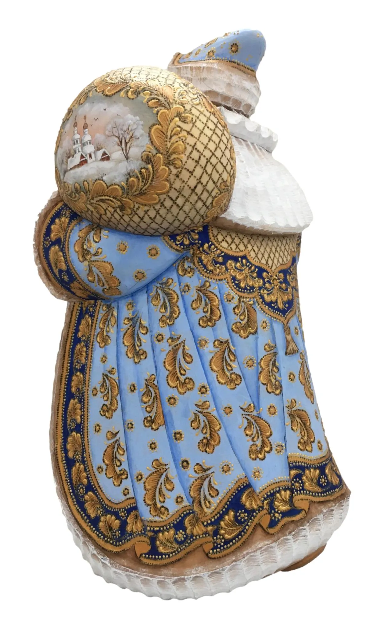 12” Tall Unique Wood Burn Russian Santa