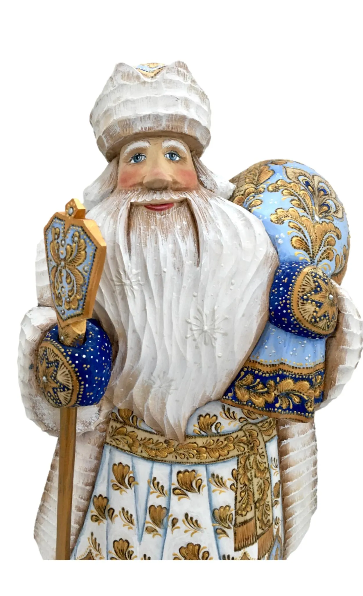 12” Tall Unique Wood Burn Russian Santa