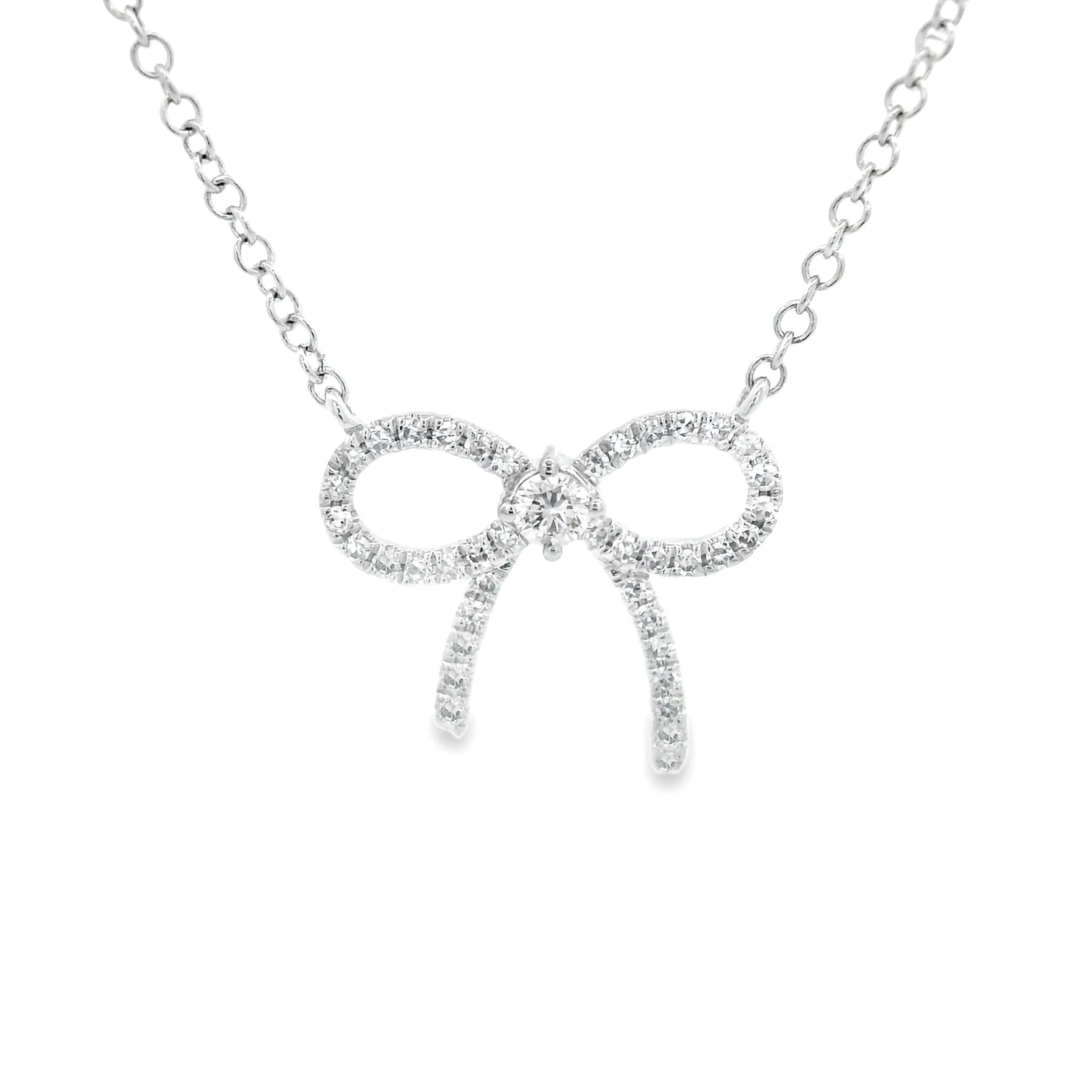 .13ct 14k White Gold Diamond Bow Necklace