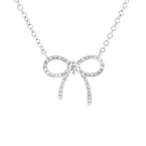 .13ct 14k White Gold Diamond Bow Necklace