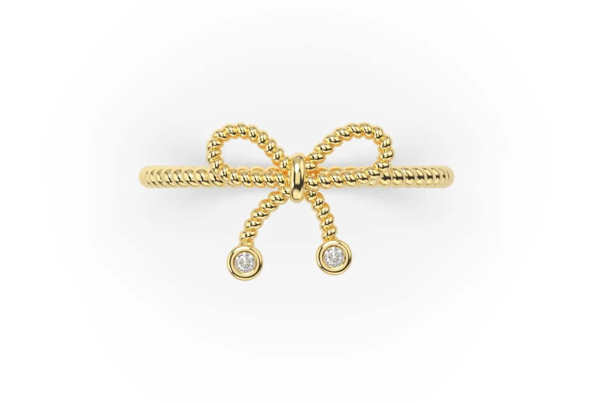 14K Bow Ring with Diamonds