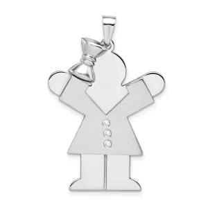 14k White Gold Diamond Girl With Bow Love Pendant