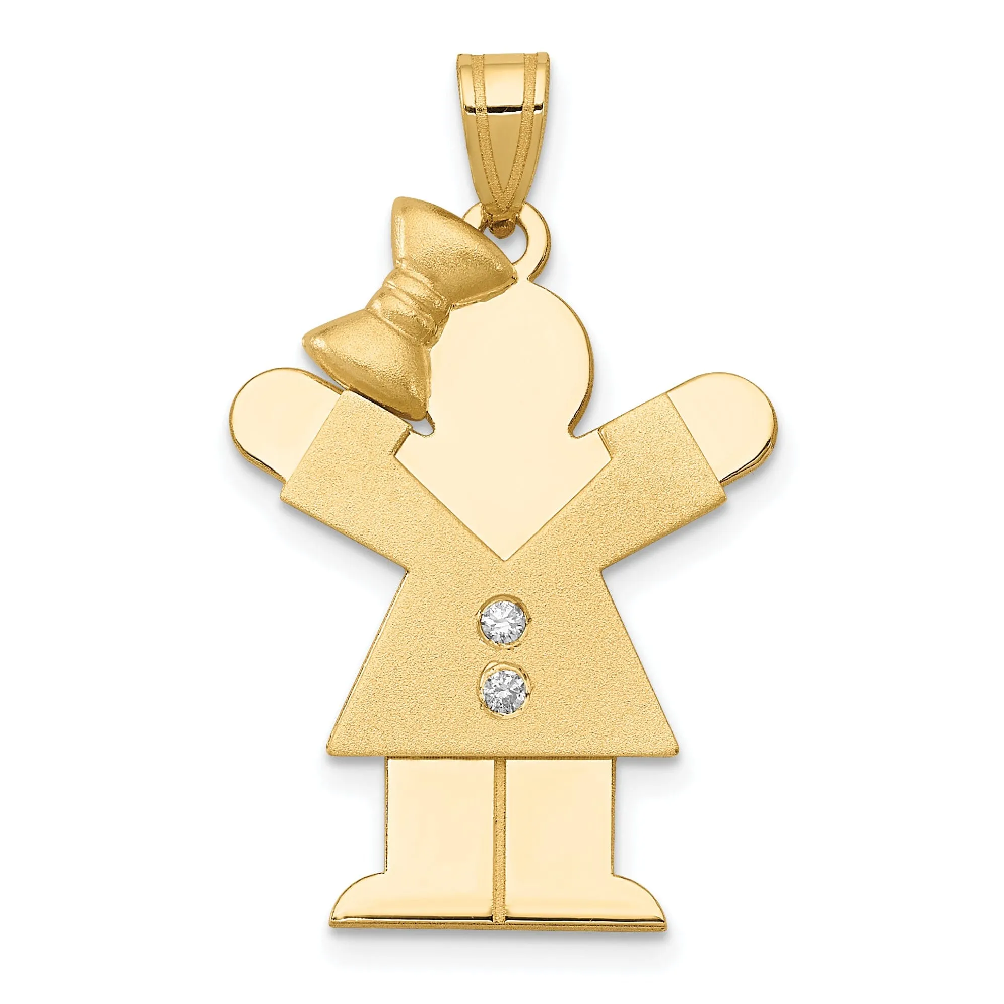 14k Yellow Gold Diamond Girl With Bow Love Pendant