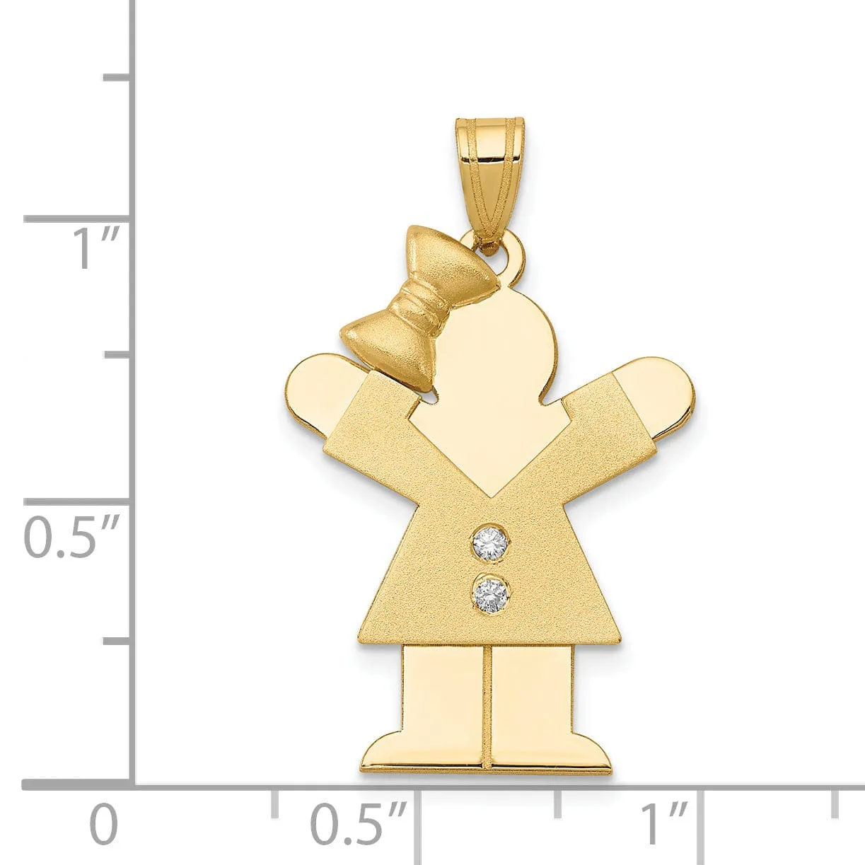14k Yellow Gold Diamond Girl With Bow Love Pendant