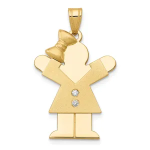 14k Yellow Gold Diamond Girl With Bow Love Pendant
