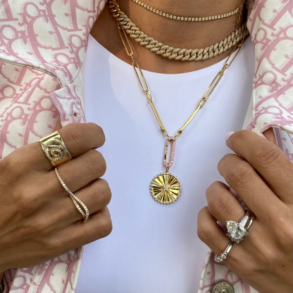 14KT Gold Diamond Initial Cigar Band Ring, Custom