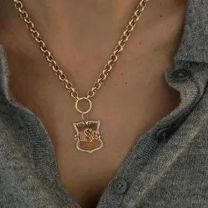 14KT Gold Diamond Medium Custom Shield Pendant Charm