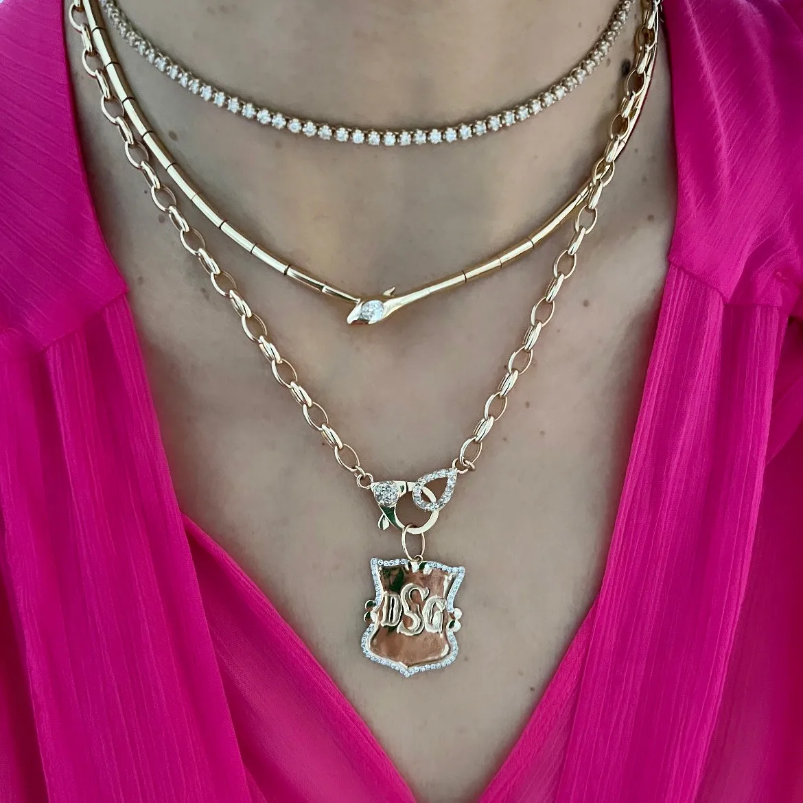 14KT Gold Diamond Medium Custom Shield Pendant Charm