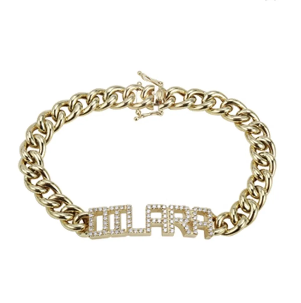 14KT Gold  Diamond Personalized Custom Name Bracelet
