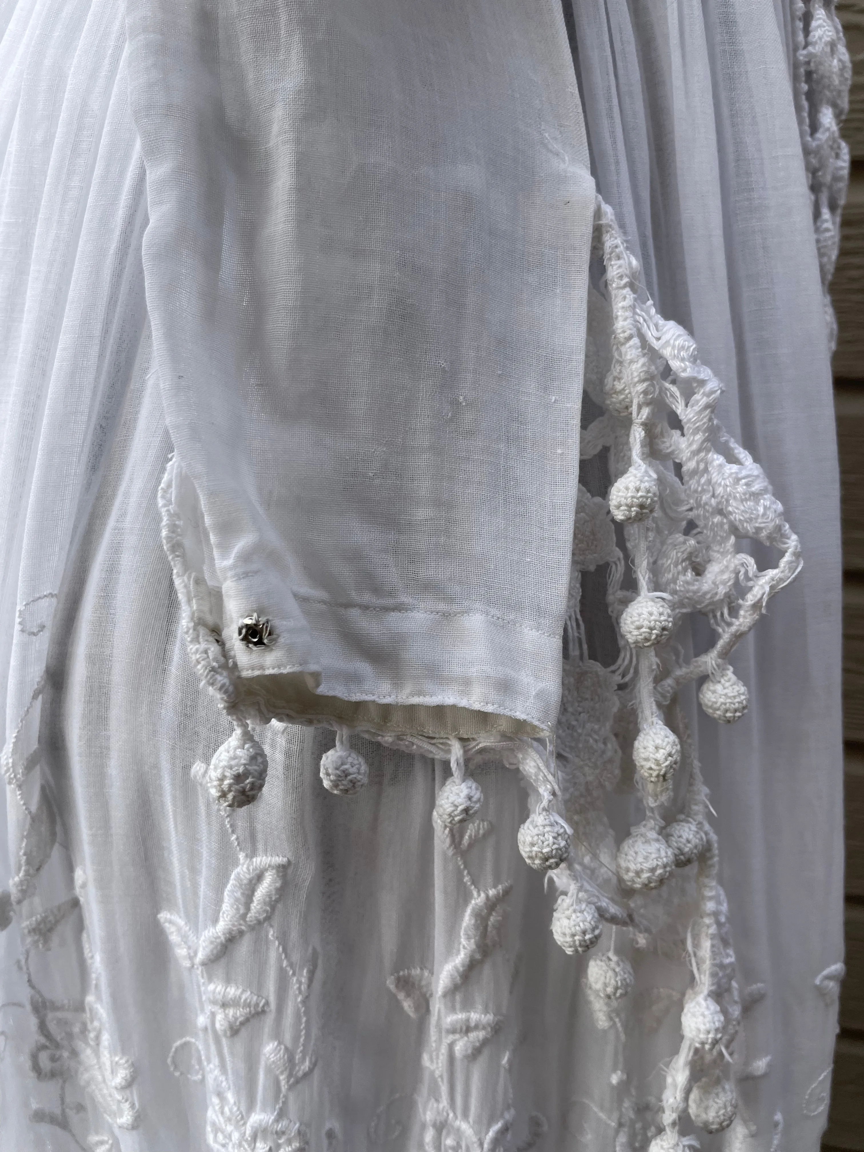 1910s Embroidered Crochet Lace Sailor Collar Cotton Lawn Dress