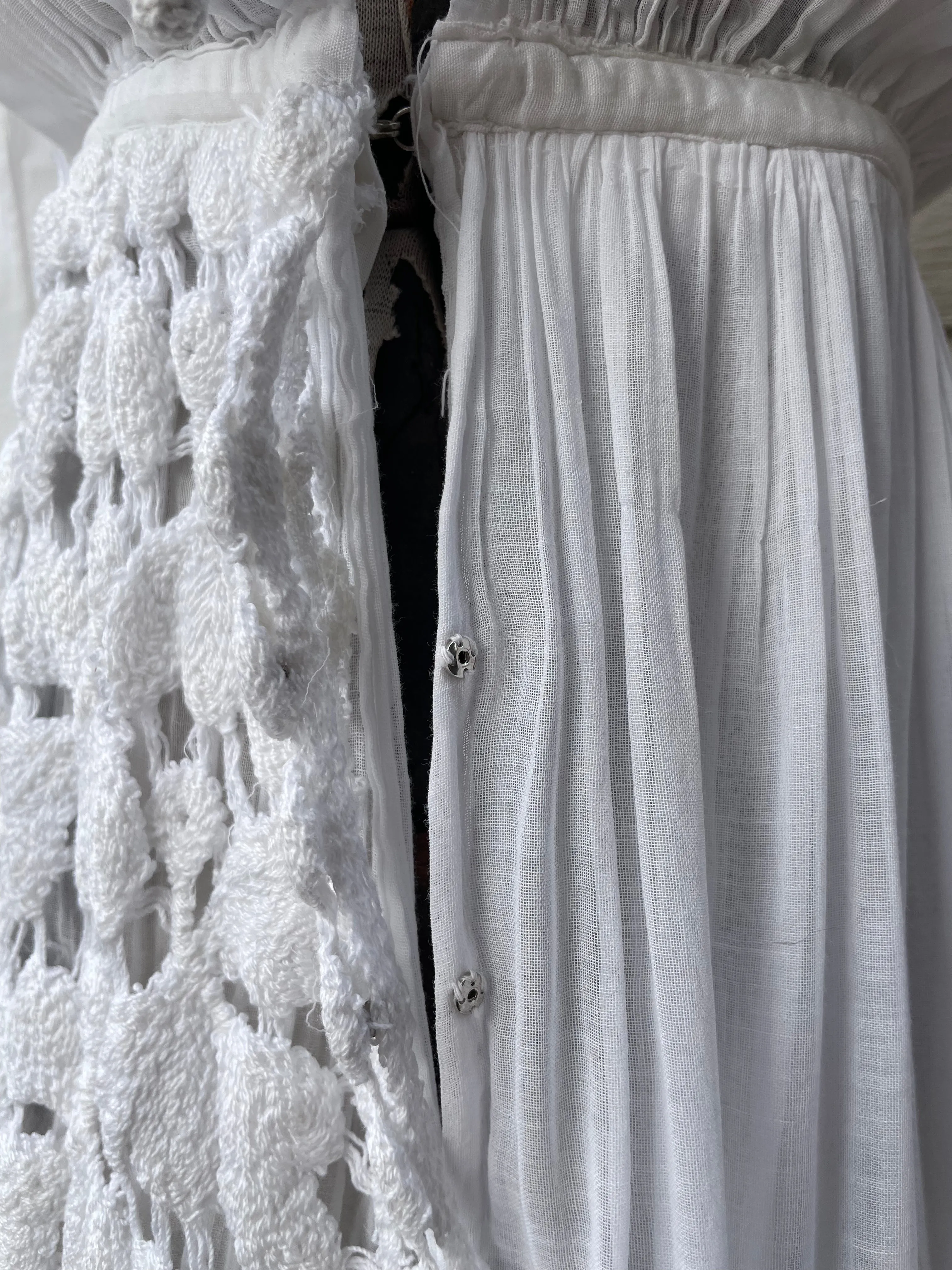 1910s Embroidered Crochet Lace Sailor Collar Cotton Lawn Dress