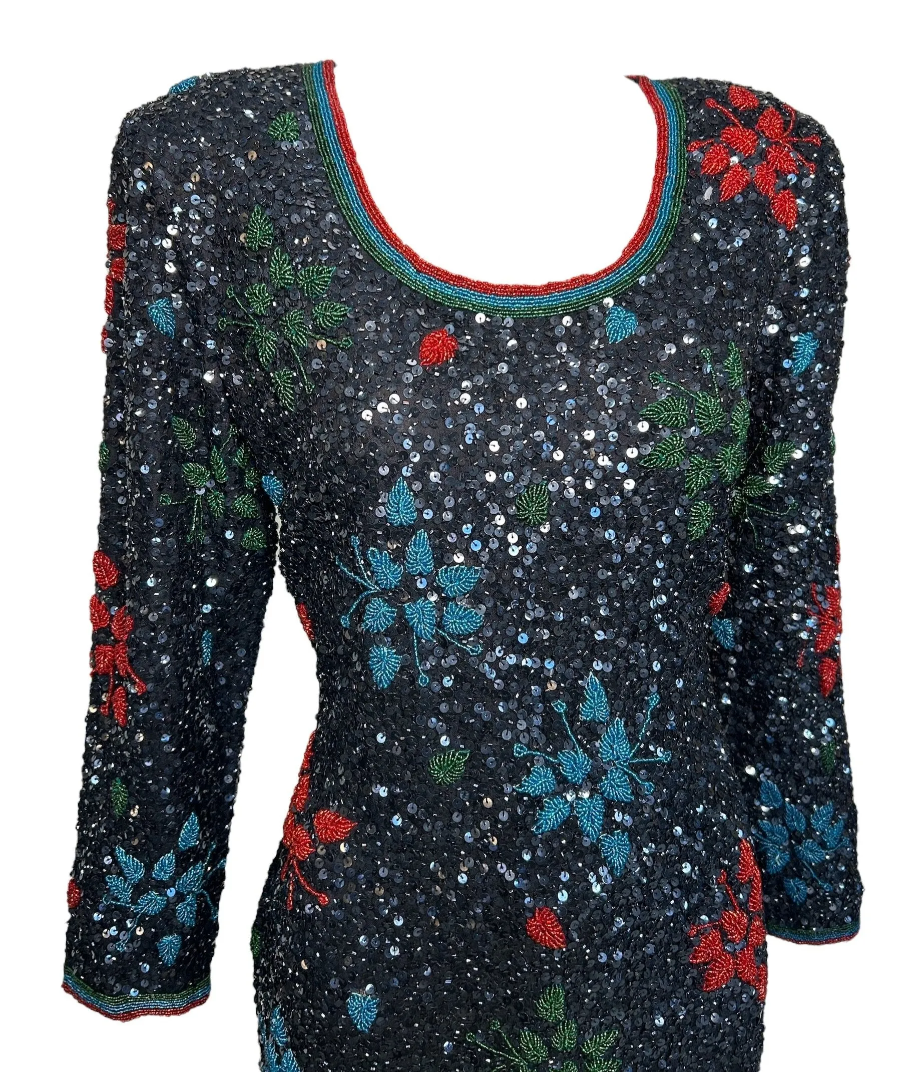 1980s Heavily Beaded & Sequined Tunic Micro Dress