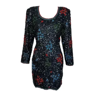 1980s Heavily Beaded & Sequined Tunic Micro Dress