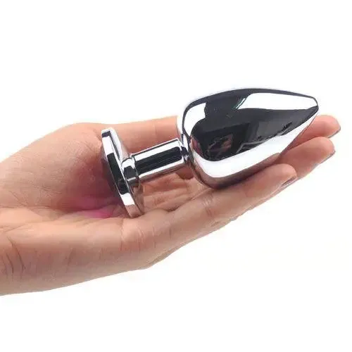 4-inch Stainless Steel Silver Medium Butt Plug with Crystal Base