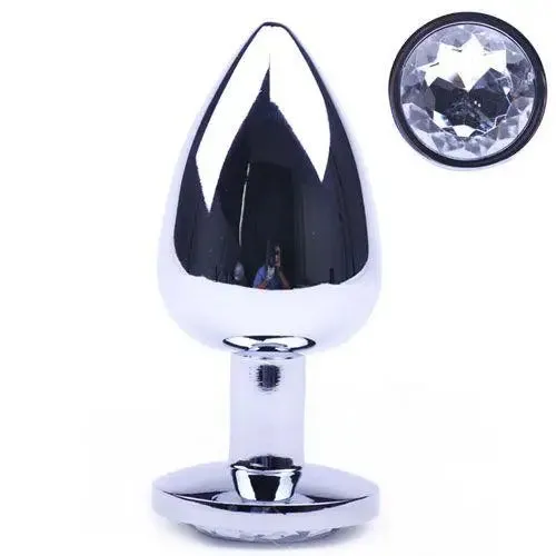 4-inch Stainless Steel Silver Medium Butt Plug with Crystal Base