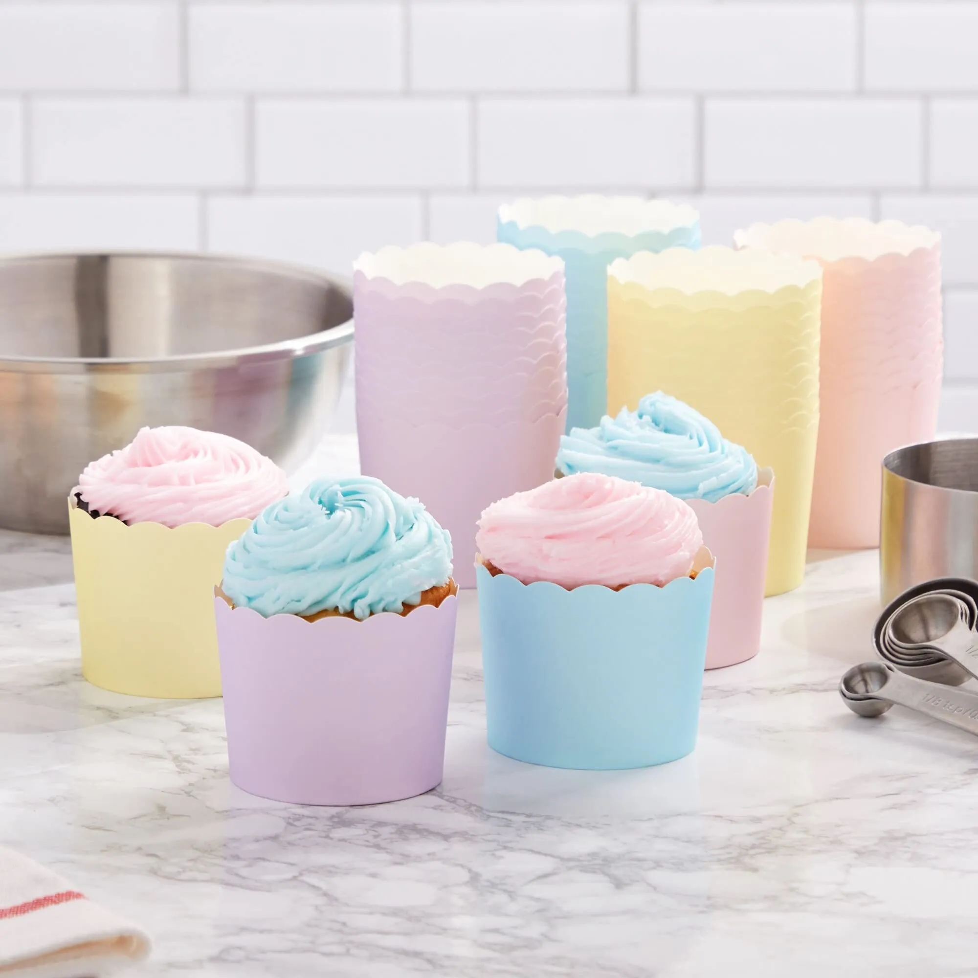 48 Pack Pastel Cupcake Liners Wrappers Rainbow Color Muffin Paper