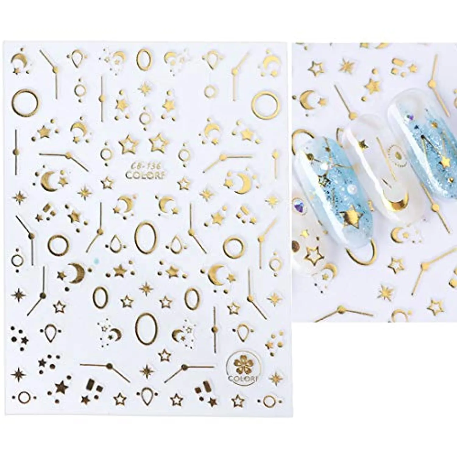 8 Sheets Moon Stars Nail Art Stickers Bronzing Silver Gold Metallic Nail Decals for Acrylic Nails 3D Self Adhesive Laser Flakes Stickers for Women Kids Girls Manicure Tips Nail Decoration Supply