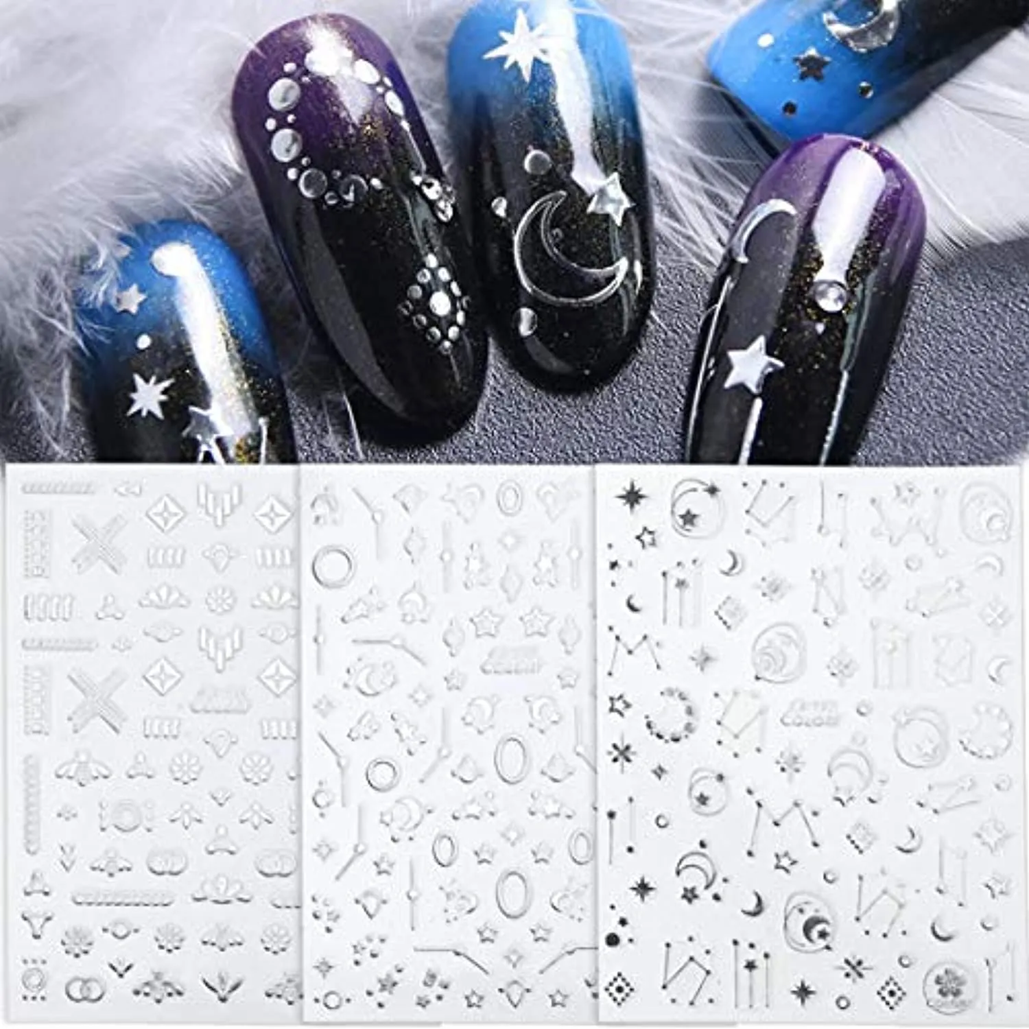 8 Sheets Moon Stars Nail Art Stickers Bronzing Silver Gold Metallic Nail Decals for Acrylic Nails 3D Self Adhesive Laser Flakes Stickers for Women Kids Girls Manicure Tips Nail Decoration Supply