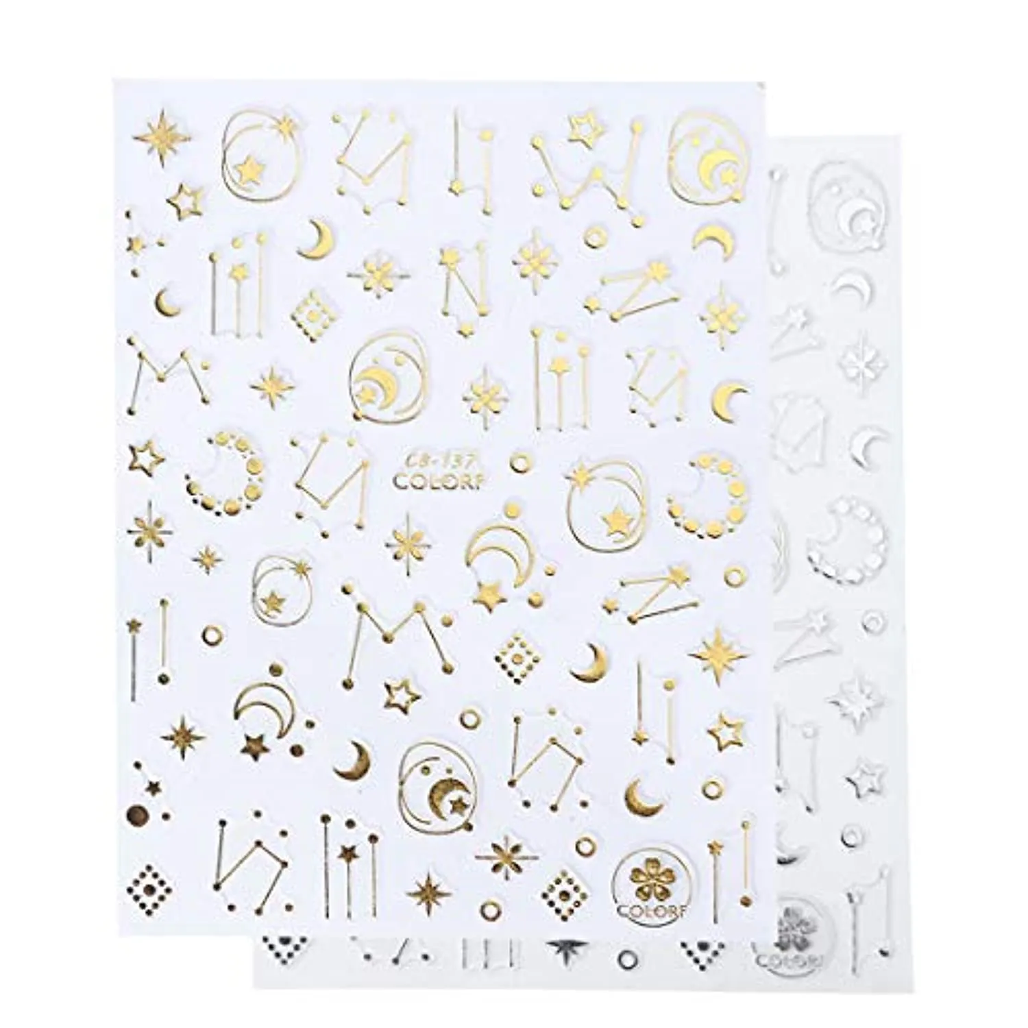 8 Sheets Moon Stars Nail Art Stickers Bronzing Silver Gold Metallic Nail Decals for Acrylic Nails 3D Self Adhesive Laser Flakes Stickers for Women Kids Girls Manicure Tips Nail Decoration Supply