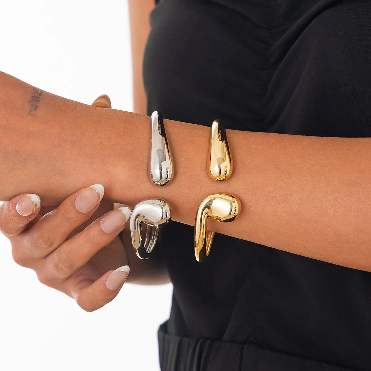 Abstract Gold Silver Tone Asymmetric Waterdrop Bangle Bracelet