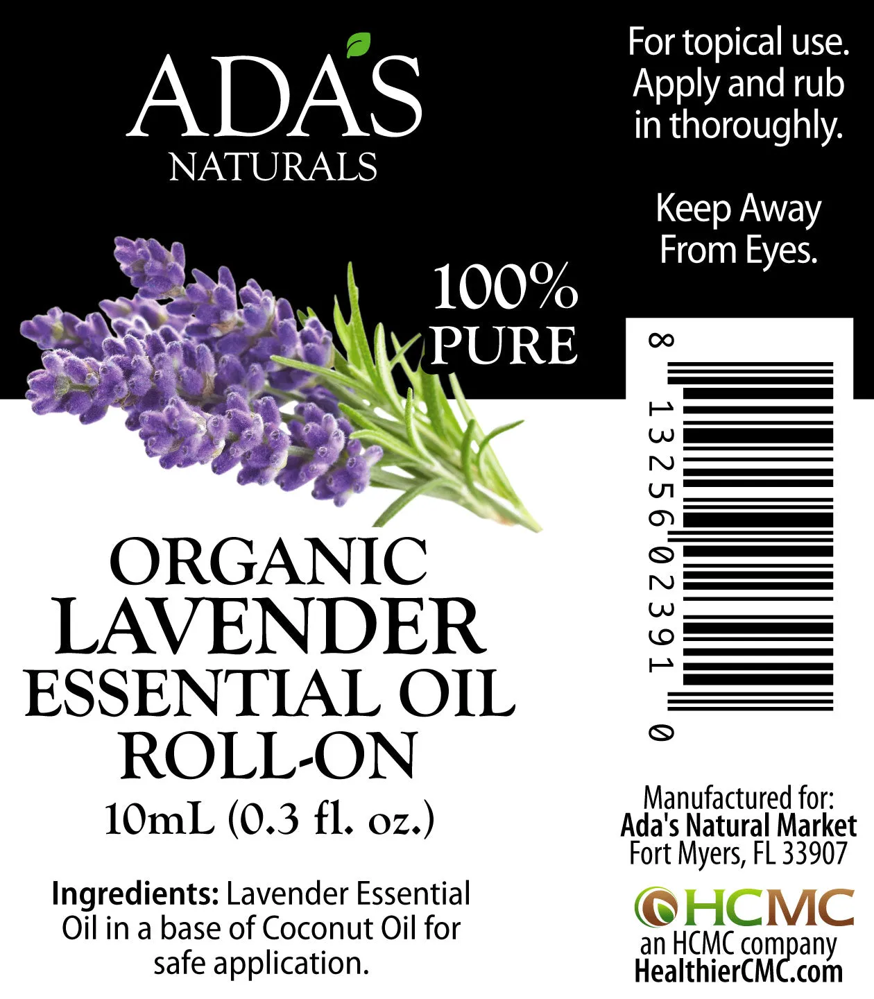 Ada's Naturals - Organic Essential Oil Roll-On - Lavender (0.3 oz / 10ml)