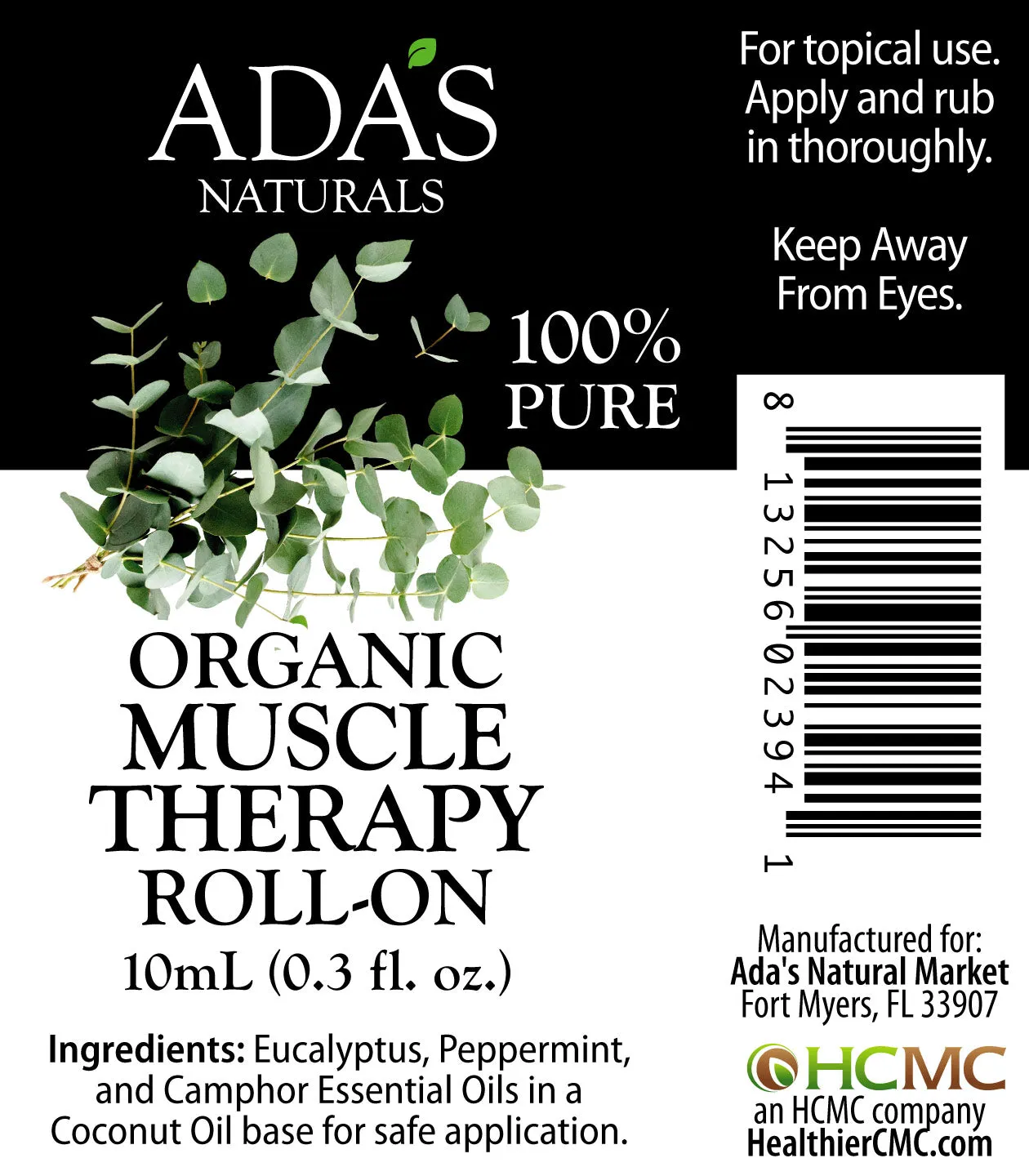 Ada's Naturals - Organic Essential Oil Roll-On - Muscle Therapy Blend (0.3 oz / 10ml)