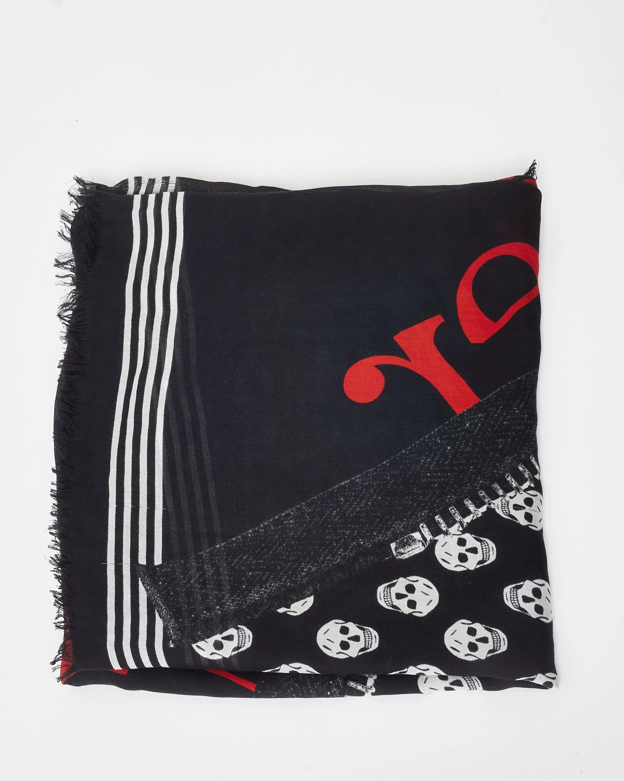 Alexander McQueen Black & White Skull & Zipper Chiffon Shawl Scarf