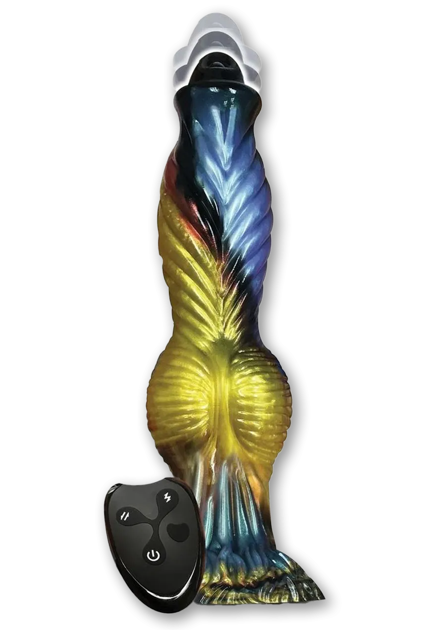 Alien Nation Phoenix Silicone Thrusting Dildo - Green/Yellow/Black