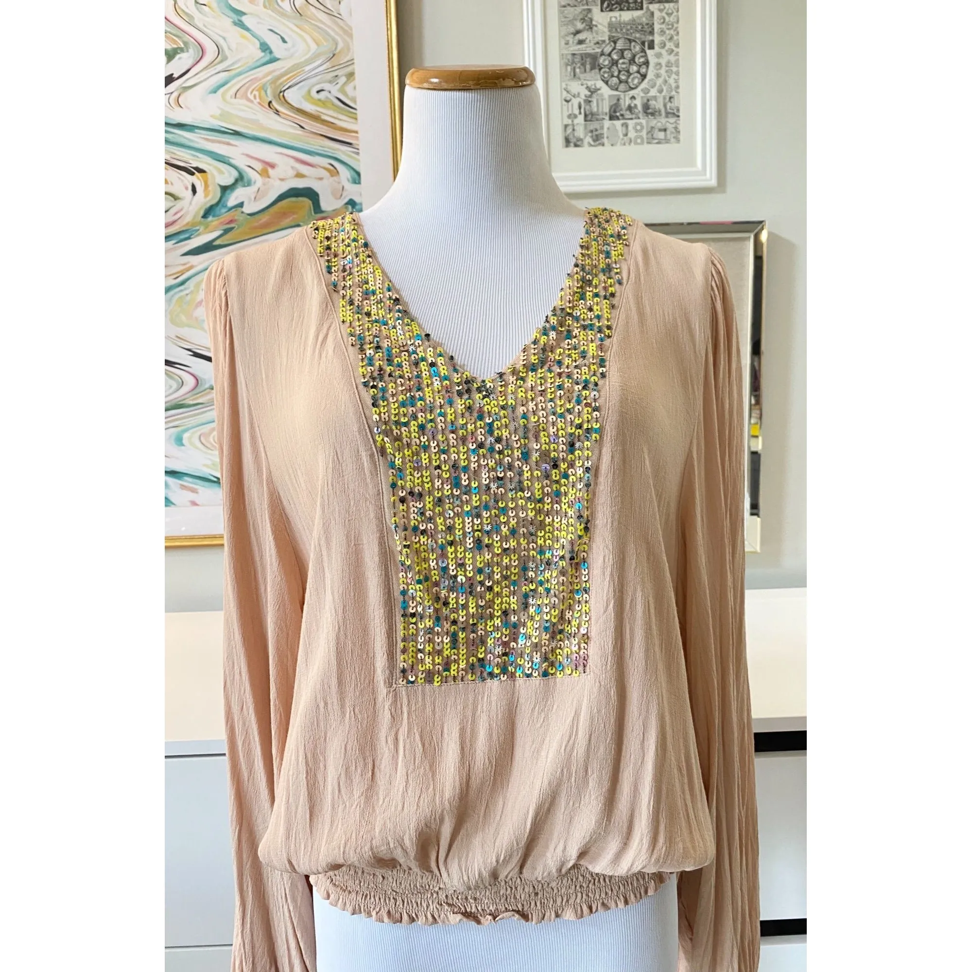 Anthropologie Kristie Sequined Peasant Blouse