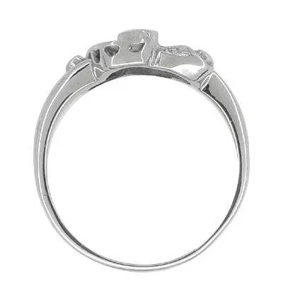 Antique Retro Moderne Scroll Bow Diamond Ring in 14 Karat White Gold