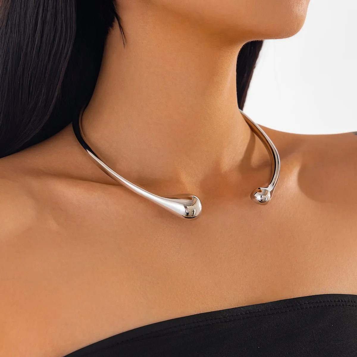 Asymmetric Gold Silver Tone Waterdrop Collar Necklace