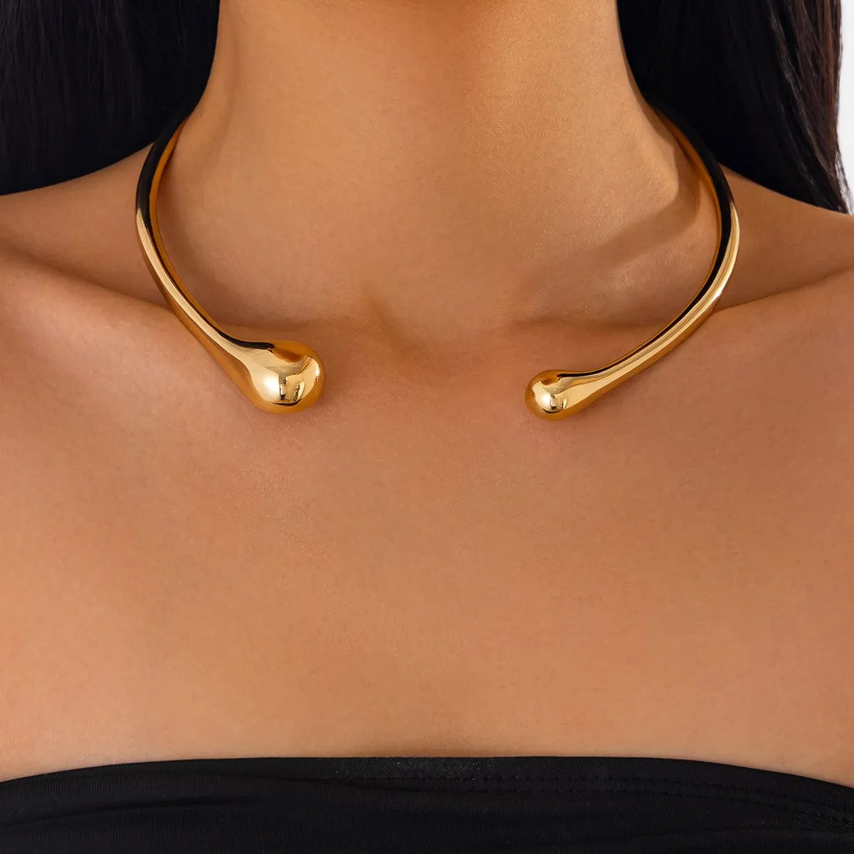 Asymmetric Gold Silver Tone Waterdrop Collar Necklace