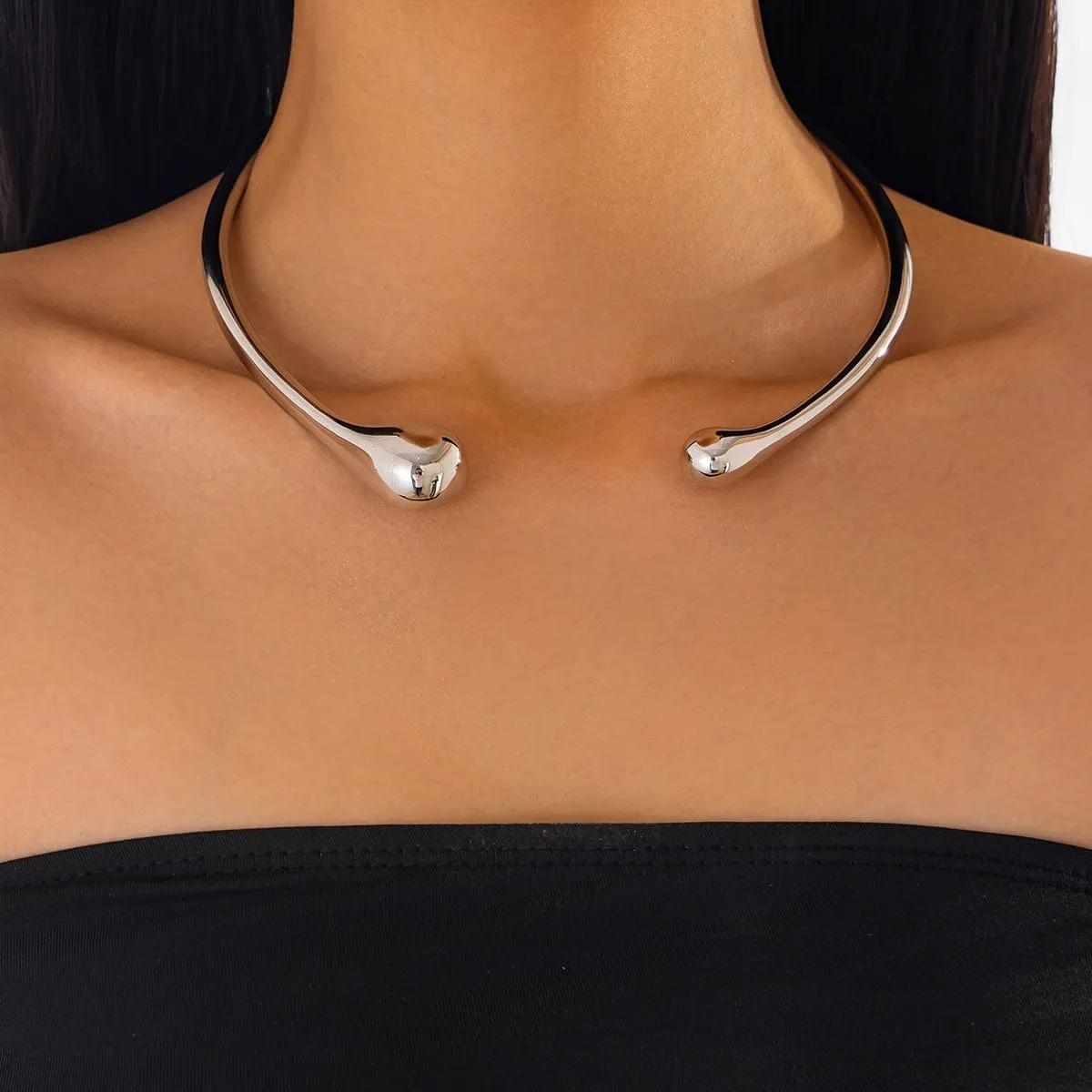 Asymmetric Gold Silver Tone Waterdrop Collar Necklace