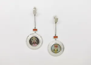 Asymmetrical, long, Lakshmi and Ganesha earrings