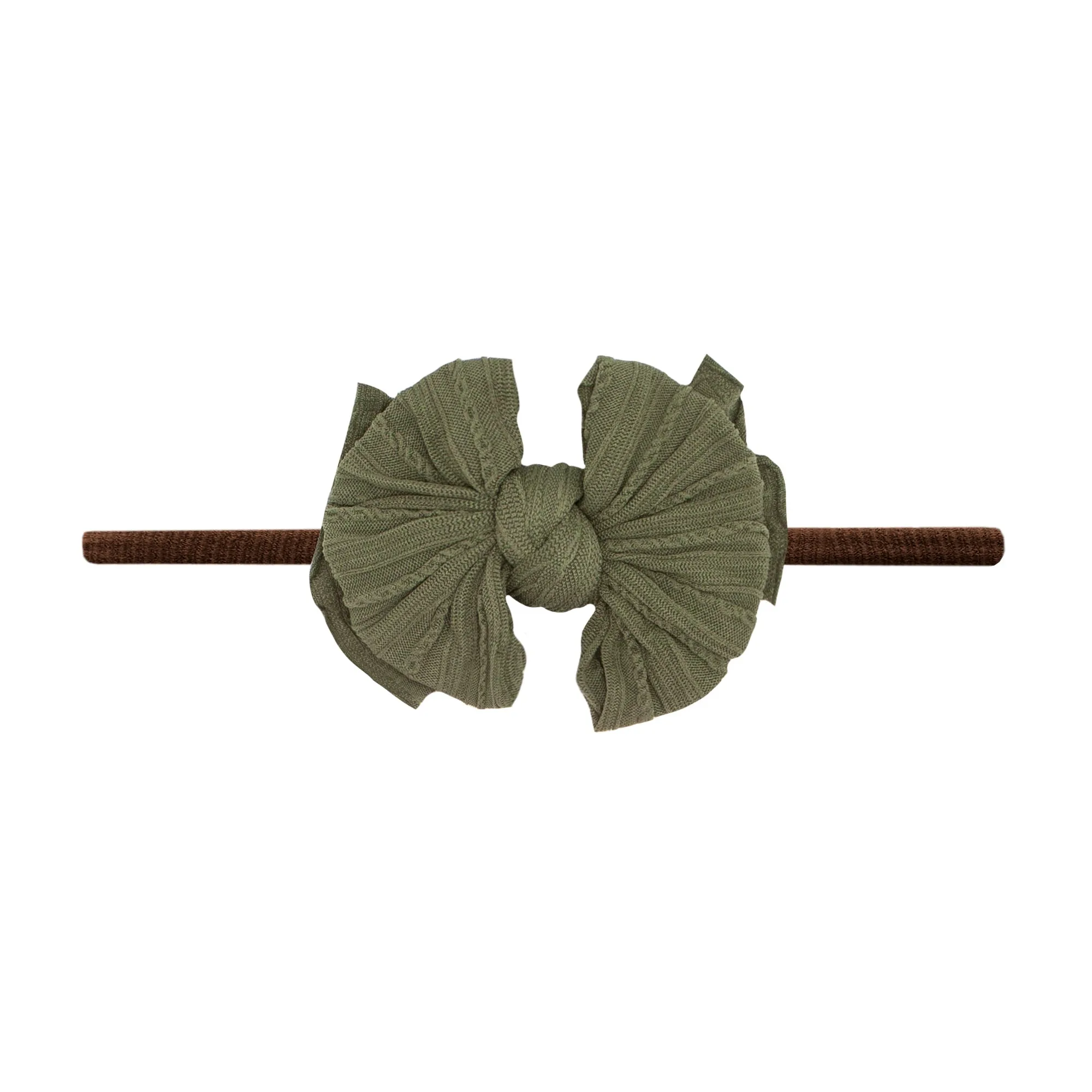 Baby Bling Army Green / Brown Cable Knit Lil FAB Skinny Headband