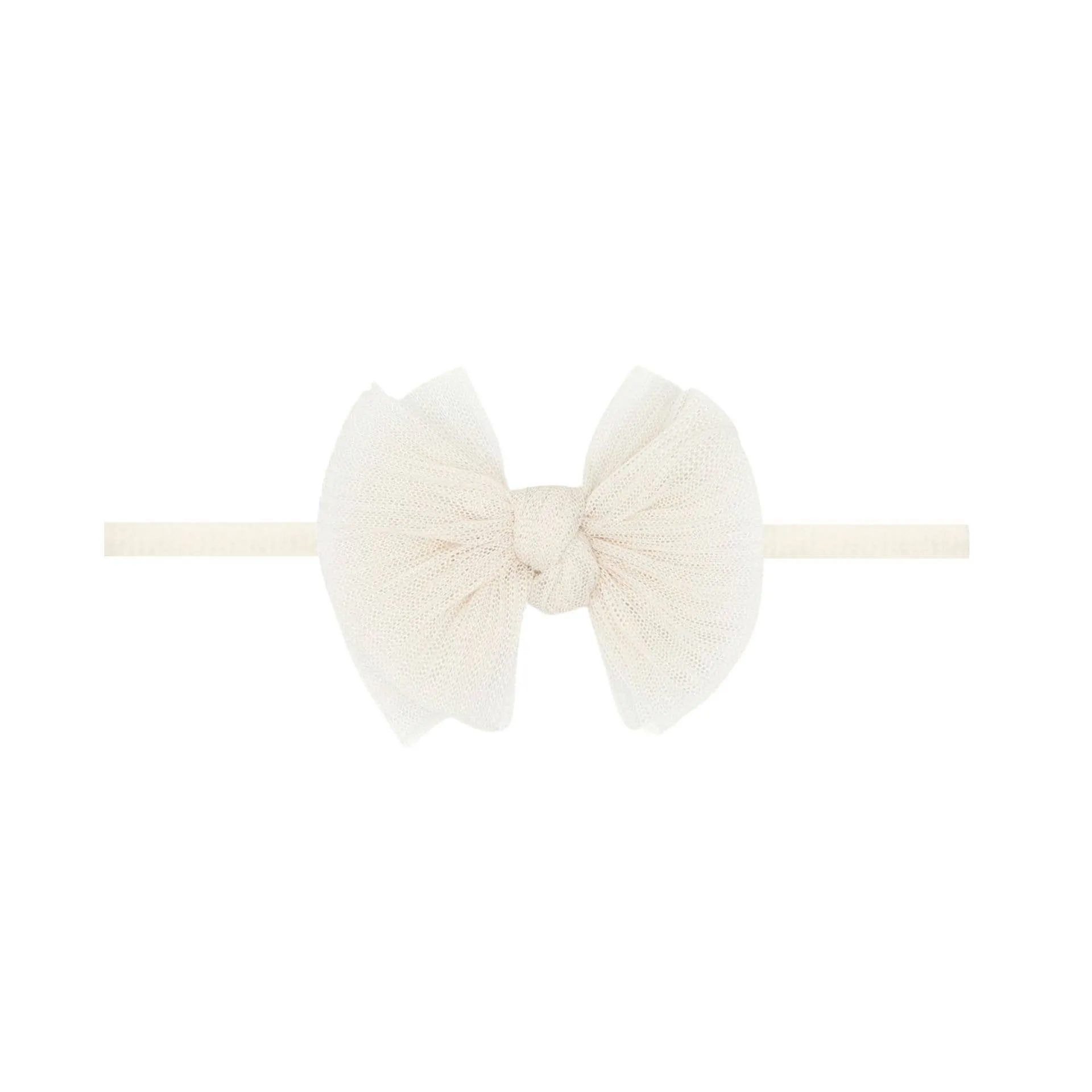 Baby Bling Tulle Baby Skinny Soft Tulle Bow Headband - Pleated Oatmeal