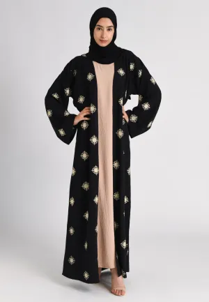 Black and Beige Regal Embroidered Abaya Set