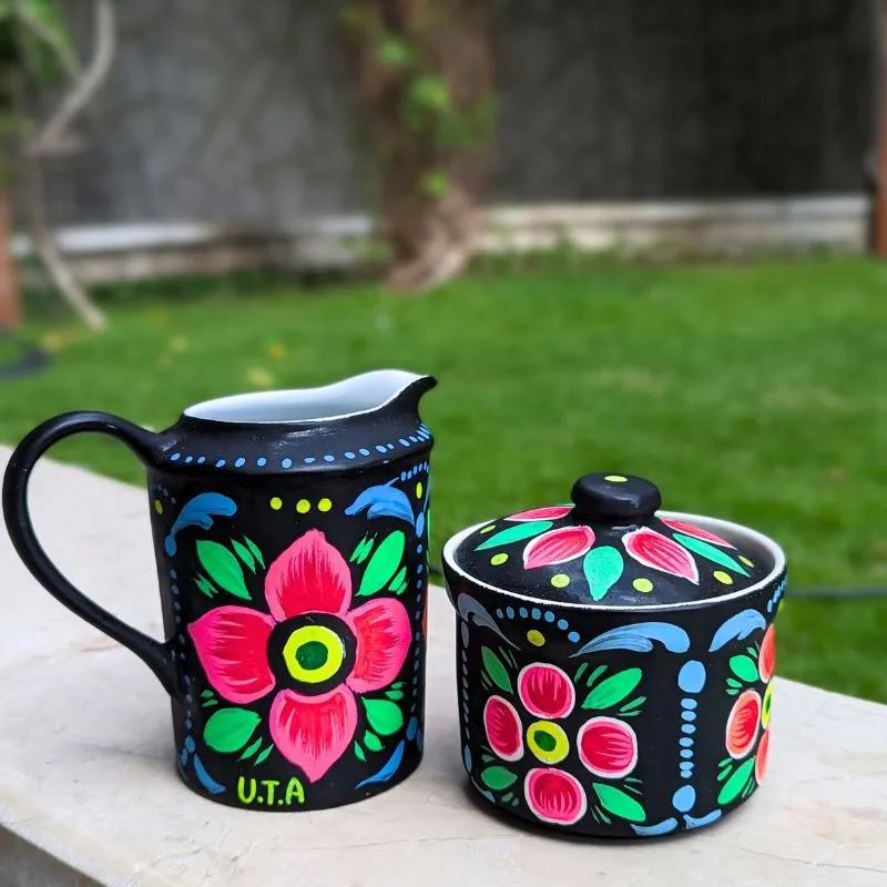 Black Hand Painted Milk & Sugar Pot
