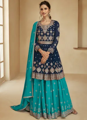 Blue and Turquoise Embroidered Lehenga Choli