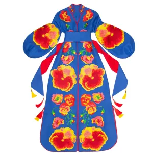 Blue embroidered pansies dress