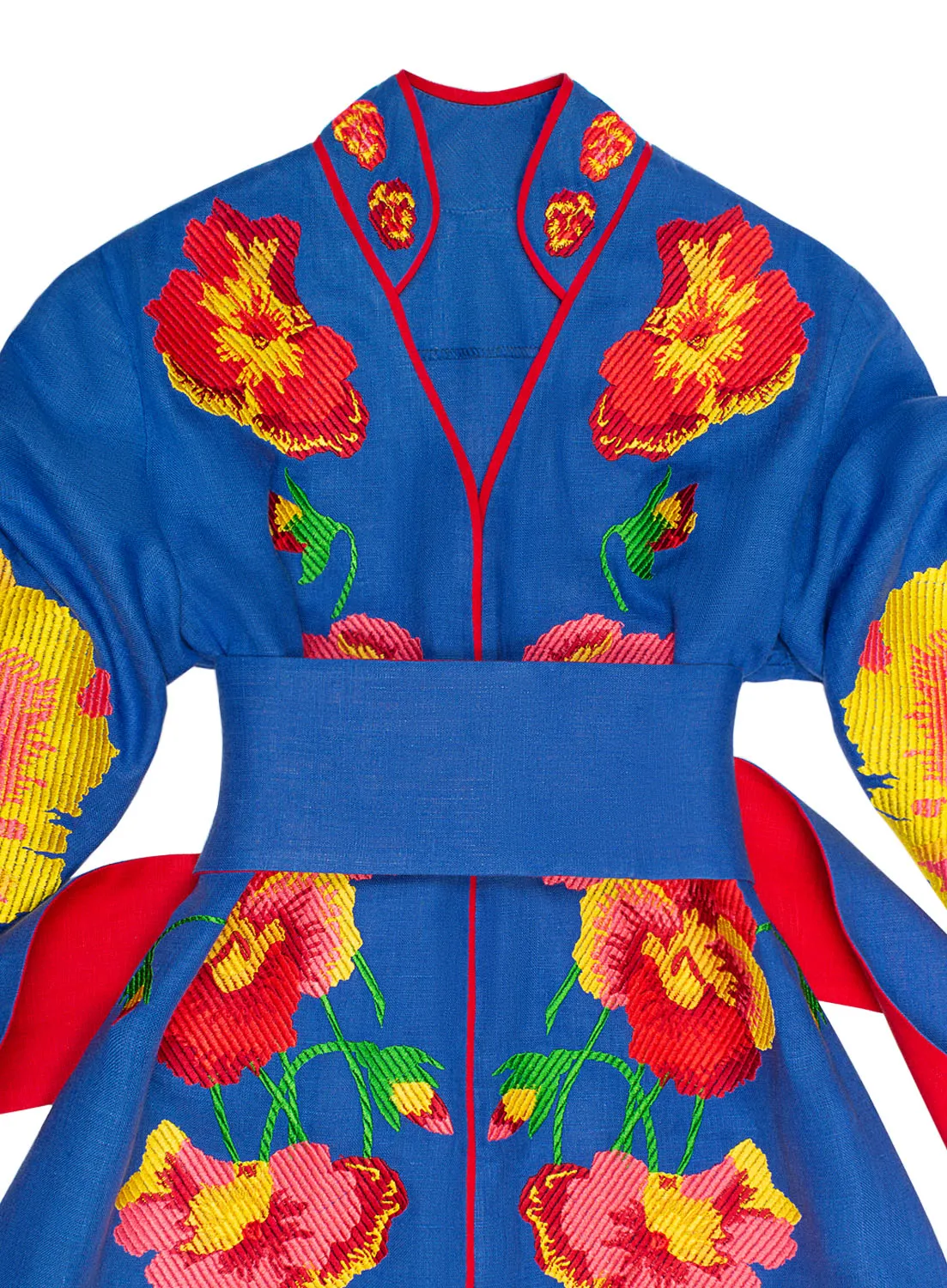 Blue embroidered pansies dress
