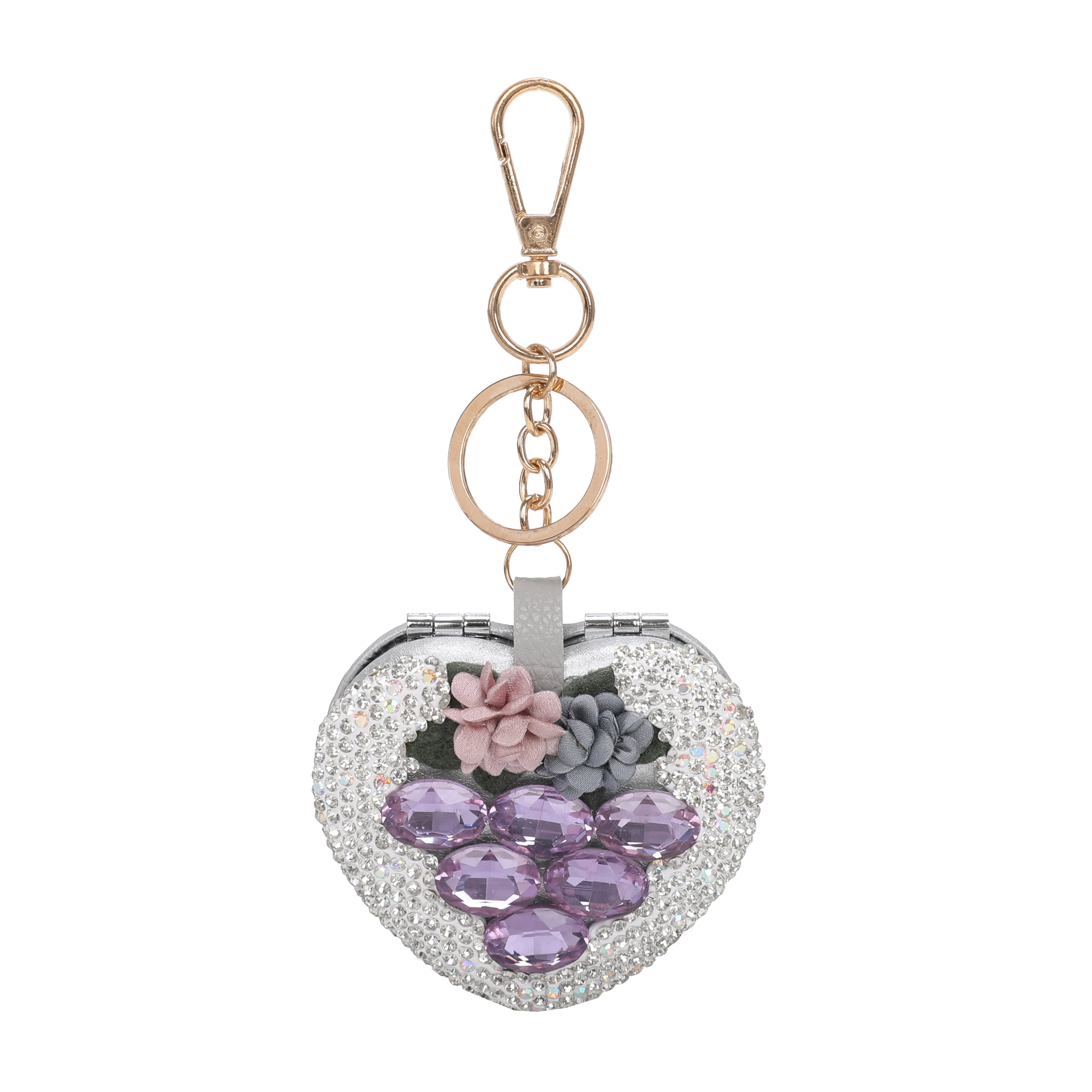 Brangio Sparkling Heart Keychain with a Floral Touch (6pcs mix colors)
