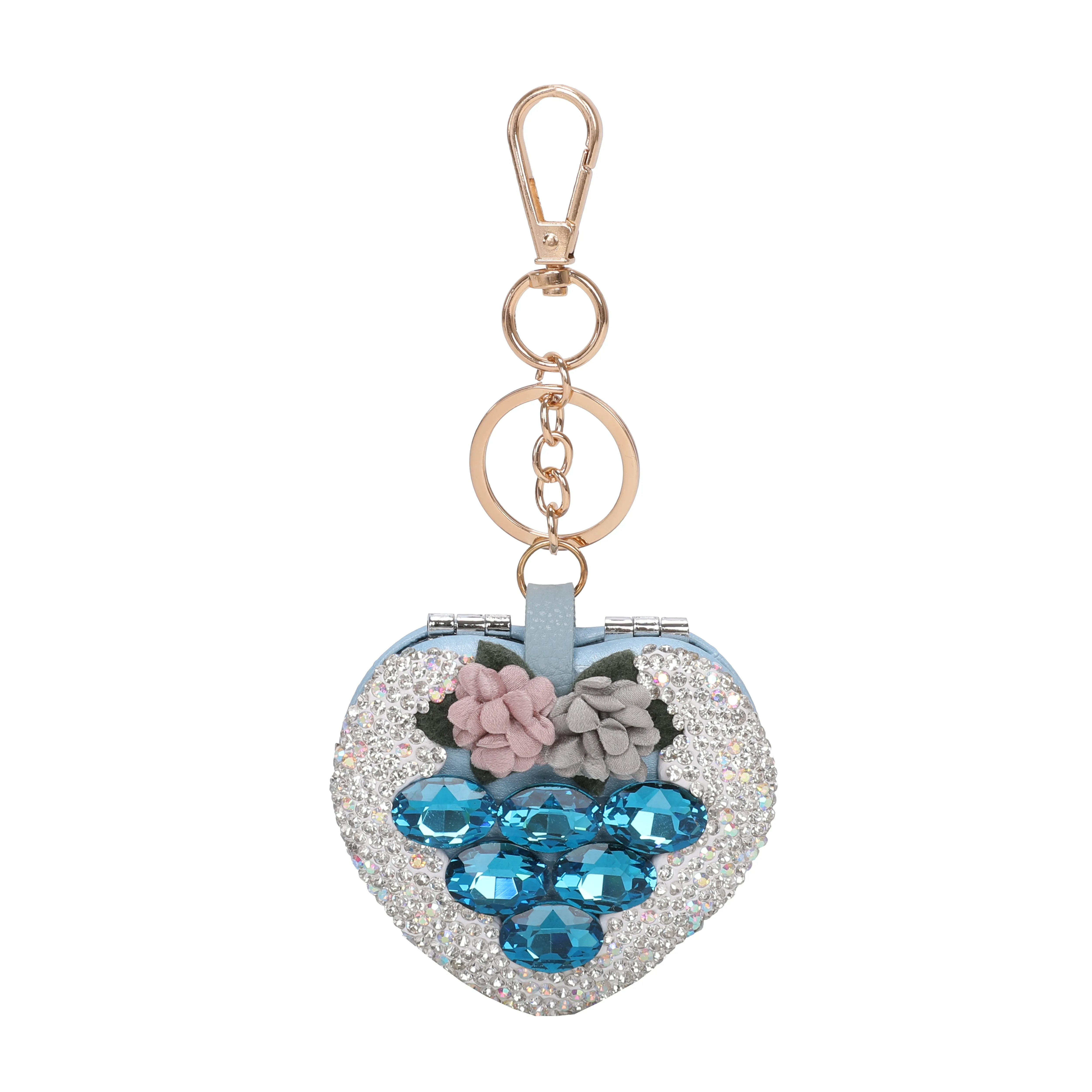 Brangio Sparkling Heart Keychain with a Floral Touch (6pcs mix colors)